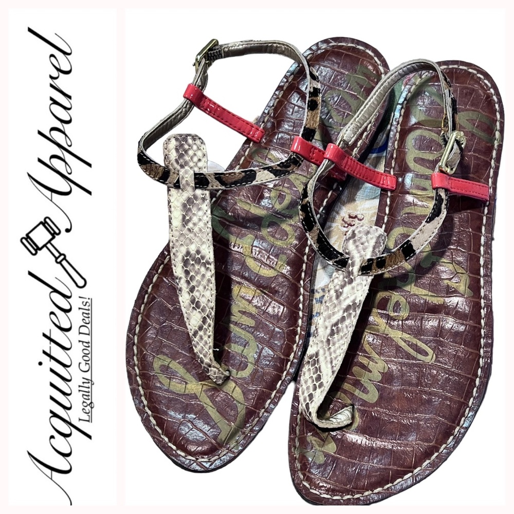 Sam Edelman Snake Print Leather Flat Sandals